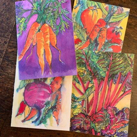 Growbag veg greeting cards: Pack of four