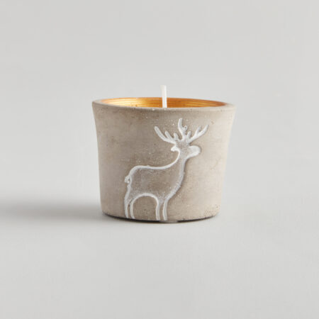 Winter candles - Orange and Cinnamon candle in copper-rimmed reindeer pot